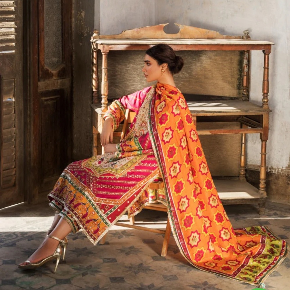 Hot Pink Rod Silk Kurta And Trouser With Dupatta- Sania Maskatiya